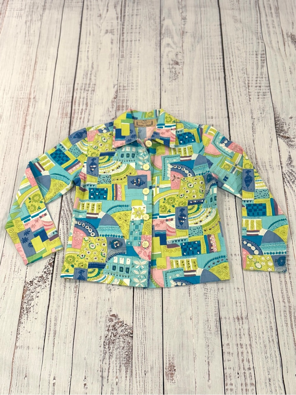 VTG Life Style Crazy Fun Fish Jacket Pop Art Novelty Size Petite Petite (PP) - Picture 1 of 7